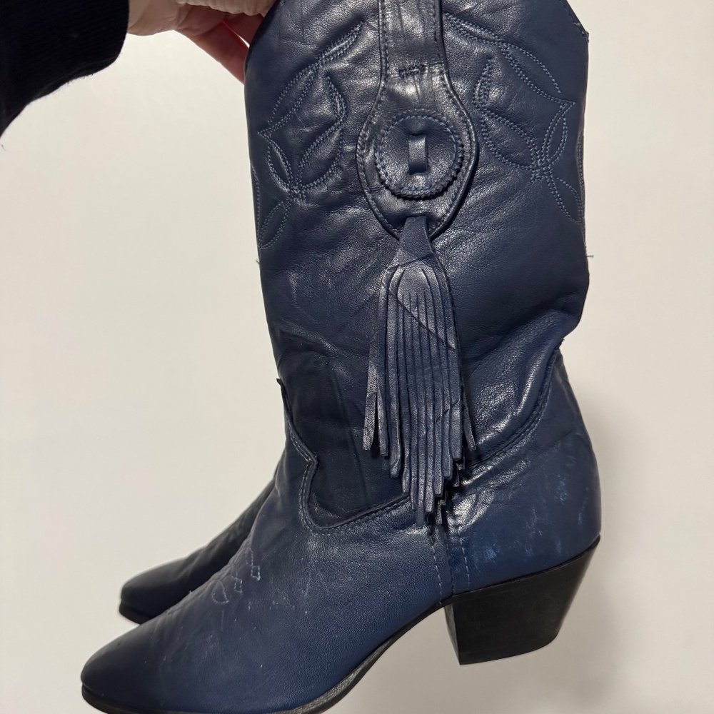 LAREDO Blue Leather Western Cowboy Boots Pull-on Short Calf, Women’s Size 6.5